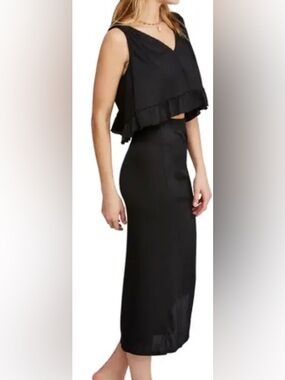 Free People Black Ruffle Crop & Maxi Skirt Set